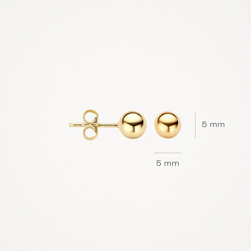 Puces d'oreilles rondes en or jaune 14k de 5 mm de diamètre avec fermoir à l'arrière.
