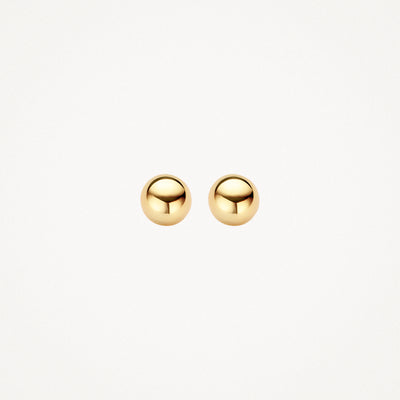 Oorknoppen van 14k geelgoud, glad en bolvormig met hoogglans afwerking.