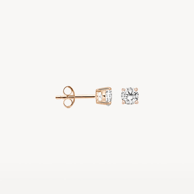 Oorknoppen van 14k rosé goud met ronde zirkonia in strakke zetting.