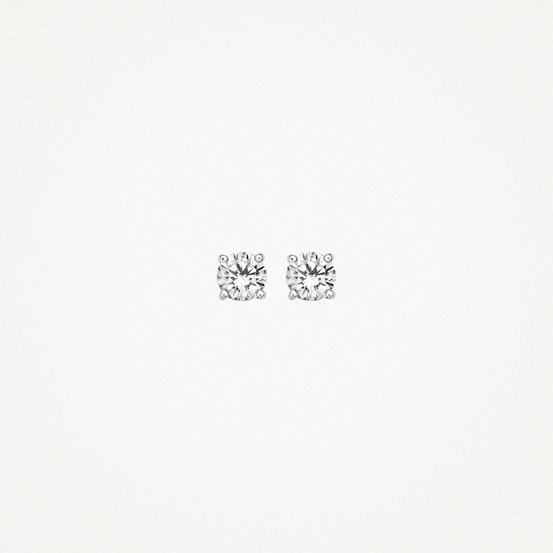 14k witgouden oorknoppen met vierkante zirkonia, stralend bicolor goud detail.