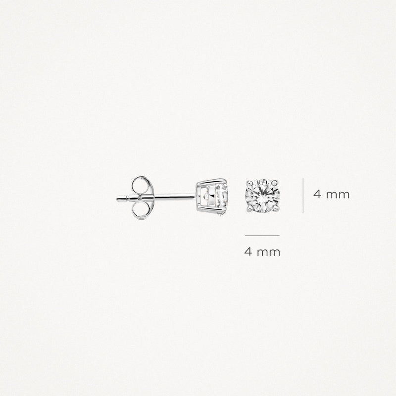 14k witgouden oorknoppen met vierkante zirkonia van 4 mm met steker achterkant.