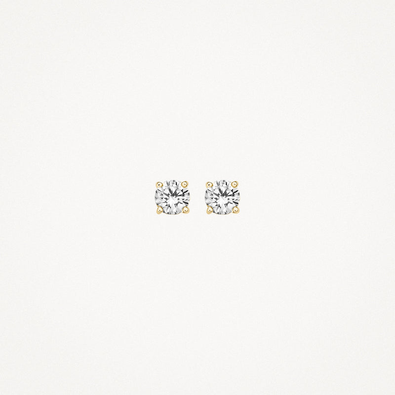 Oorknoppen van 14k geelgoud met fonkelende zirkonia in vierkantszetting.