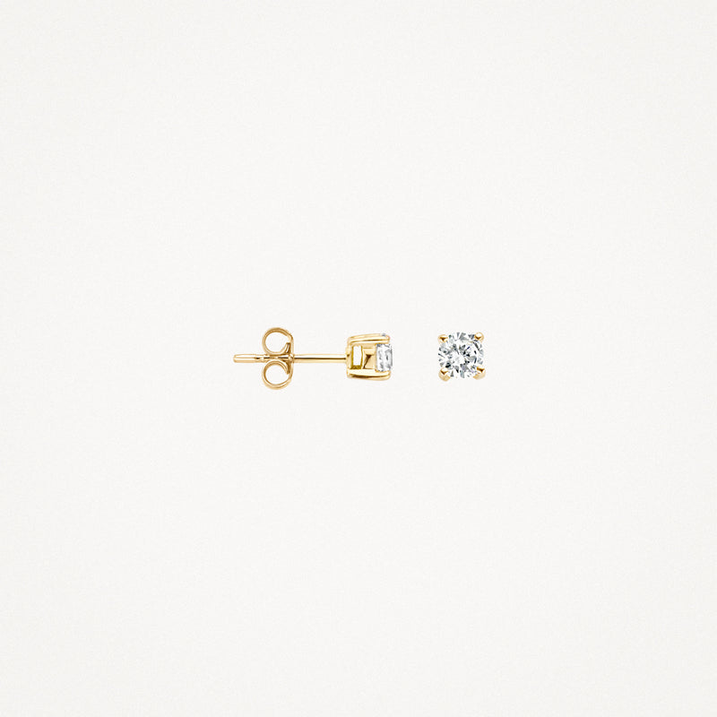 Oorknopjes van 14k geel goud met fonkelende zirkonia en vierkante zetting.