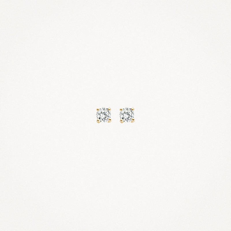 14k geelgouden oorknoppen met fonkelende zirkonia steentjes, vierkant geslepen.