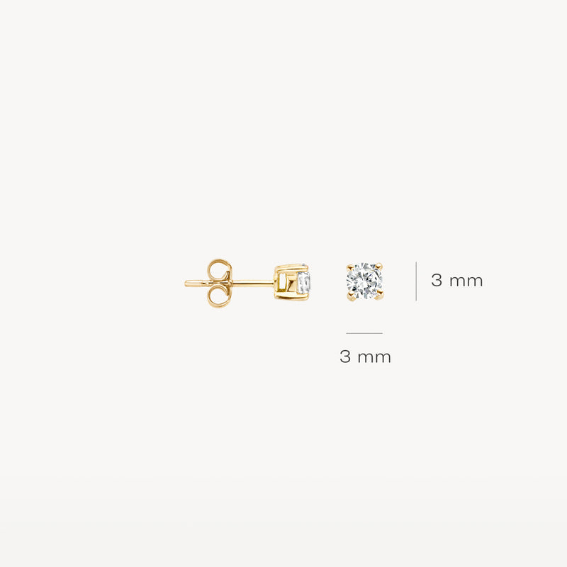 Oorknop van 14k geelgoud met 3 mm briljant geslepen zirkonia.