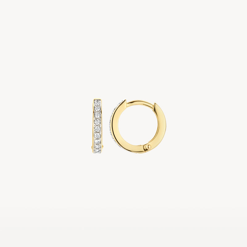 Ohrringe aus 585er Gelbgold mit Zirkonias an der Vorderseite, runde Form, klein.