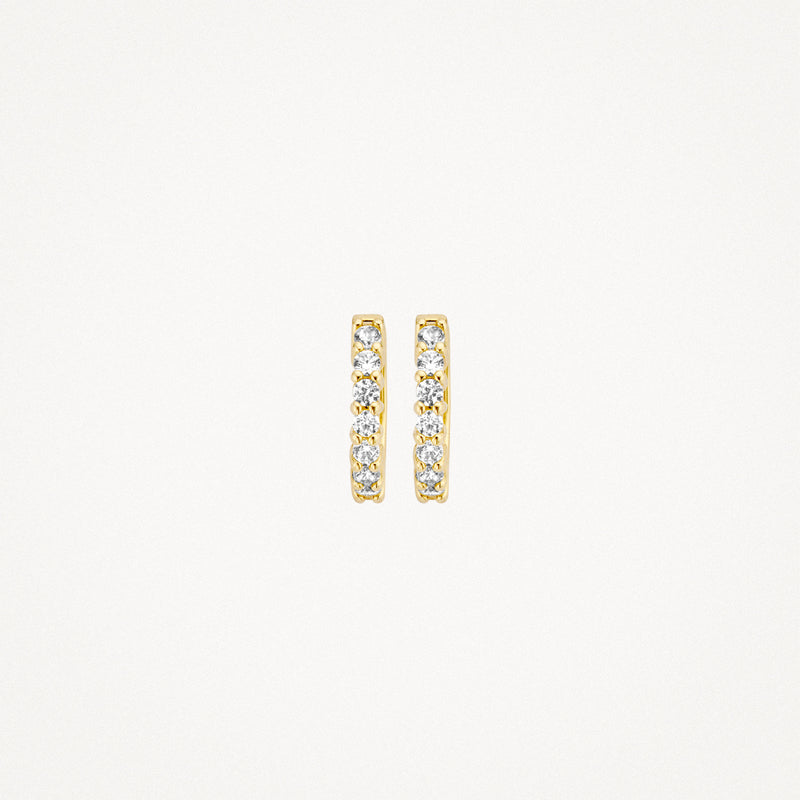 14k geelgouden oorringen met rij zirkonia's in verticale lijn.
