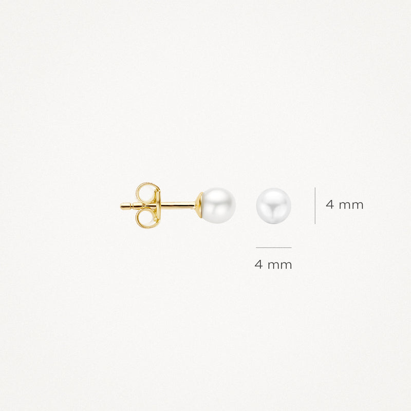 Puces d'oreilles en or jaune 14k avec perle d'eau douce ronde de 4mm.