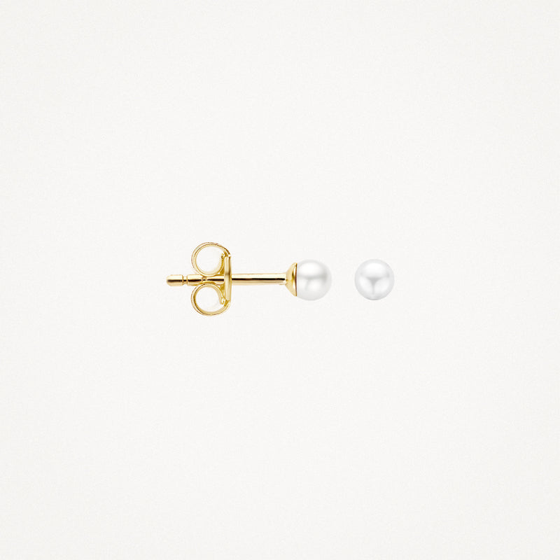 Puces d'oreilles en or jaune 14k avec petite perle d'eau douce blanche, monture en perle ronde.