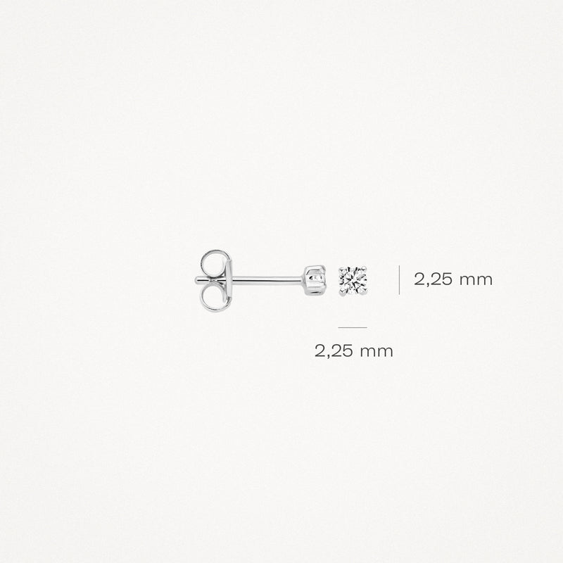 Ohrstecker aus 585er Weißgold mit rundem Zirkonia, 2,25 mm Durchmesser, minimalistisches Design.