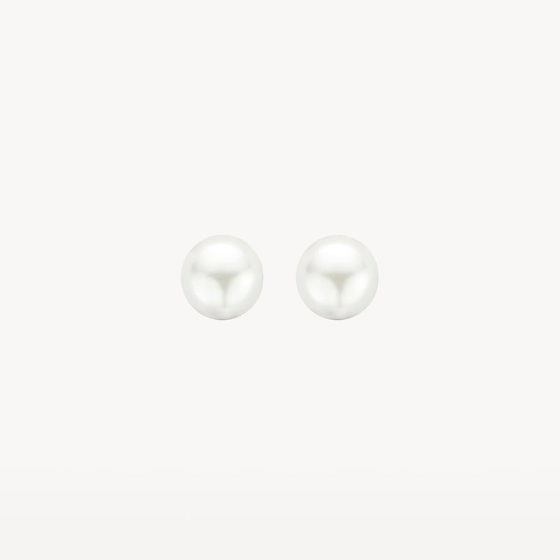 Oorknopjes met ronde witte zoetwaterparels en 14k geelgoud zetting.