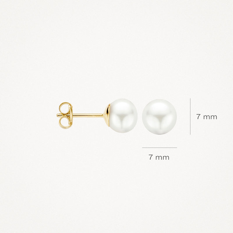 Oorknoppen met 7 mm zoetwaterparel in 14k geelgoud bevestiging.