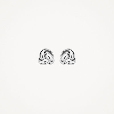 Oorknoppen van 14k wit goud met knoopvormige design, bicolor goud accent.