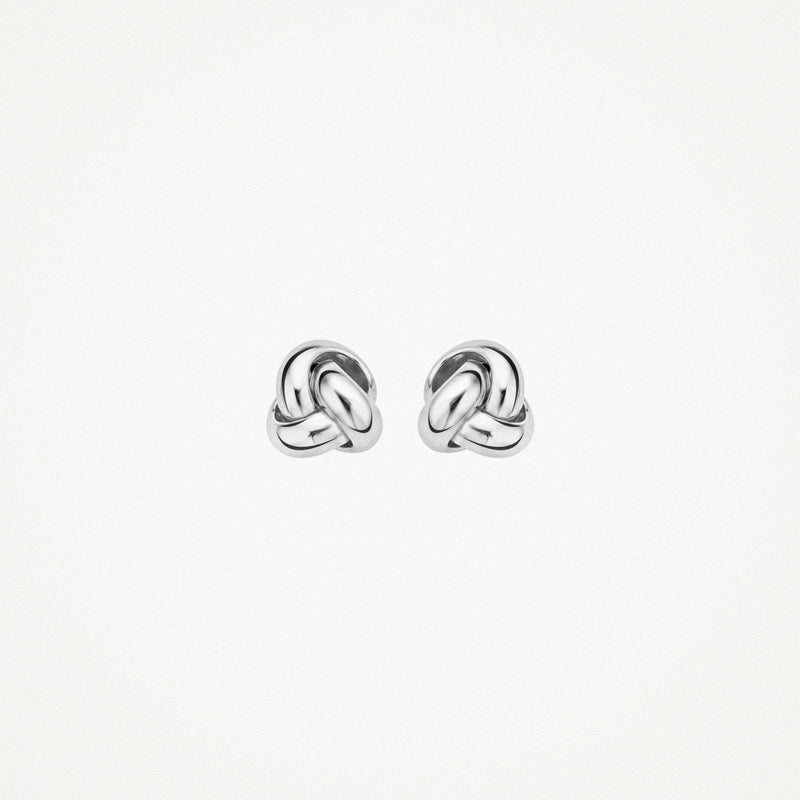 Oorknoppen van 14k wit goud met knoopvormige design, bicolor goud accent.