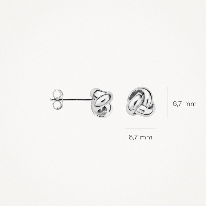 14k witgouden oorknopjes met knoopvorm, 6,7 mm diameter, glanzend oppervlak.