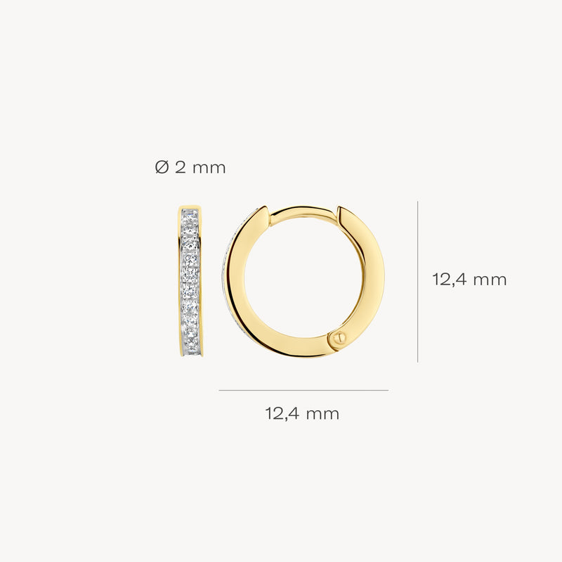 Anneaux d'oreilles en or jaune 14k avec Zircone et intérieur lisse, 12,4 mm de Diamètre :.