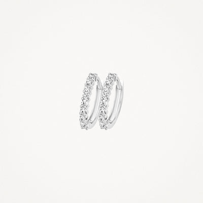 14k white gold earrings with sparkling Zirconia stones, small creoles.