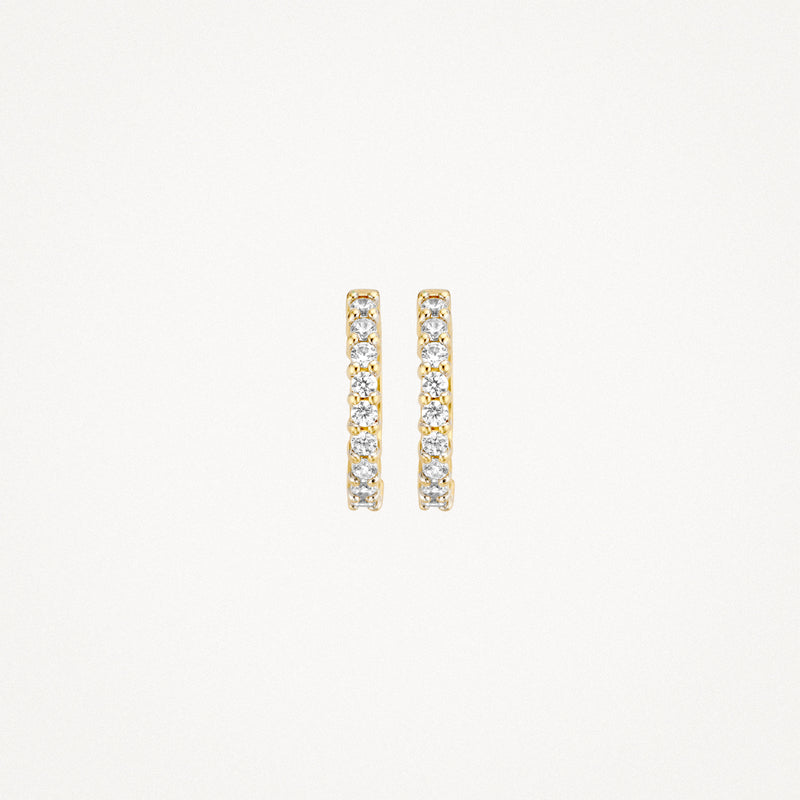 Oorringen van 14k geelgoud met rij zirkonia in verticale lijn.