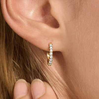 Oorring van 14k goud met pavé zirkonia, 12,5mm kleine glinsterende stenen.