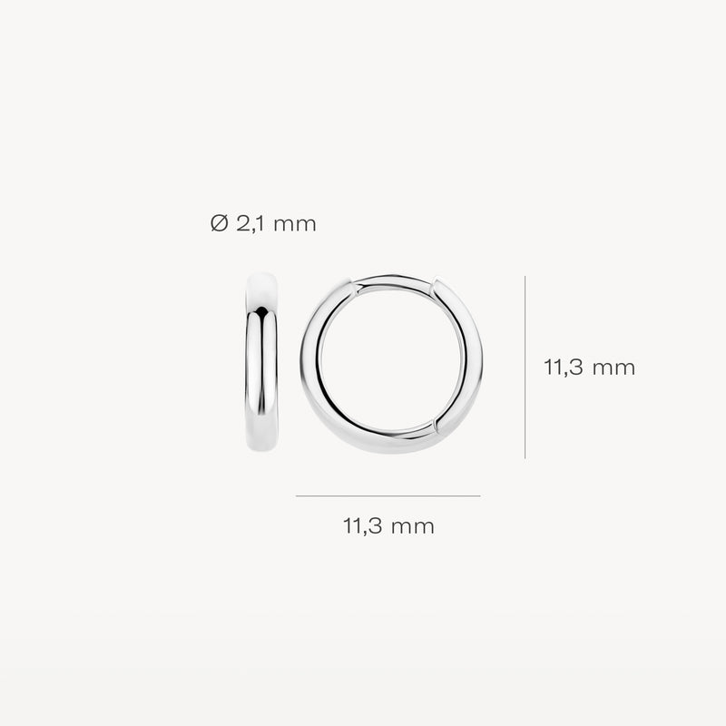 Oorringen 14k wit goud 11,3 mm diameter, 2,1 mm breedte, ronde vorm.