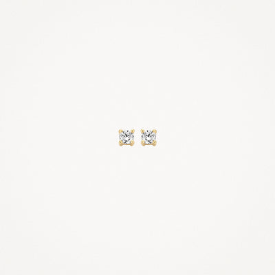 Oorknoppen van 14k geelgoud met fonkelende vierkante diamant.