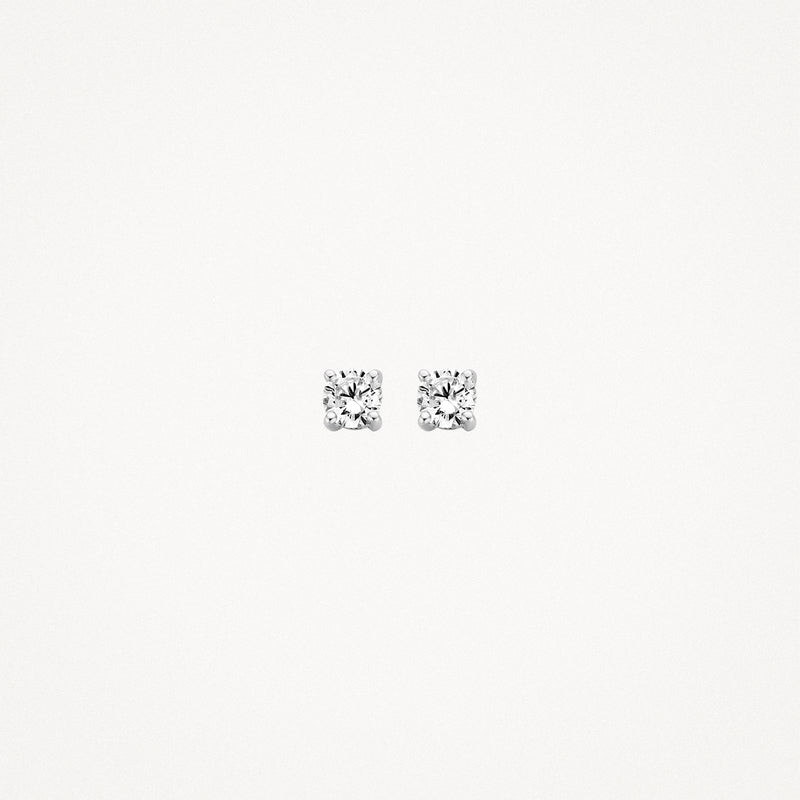 Oorknoppen van 14k wit goud met fonkelende zirkonia steentjes, vierkant design.