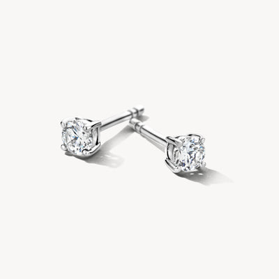 Earstuds made of 14k White gold with sparkling Zirconia in square claw setting.
