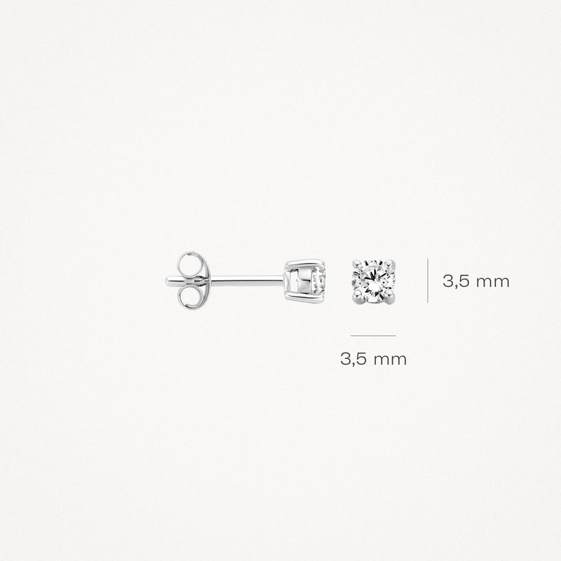 Oorknop 3,5 mm gemaakt van 14k witgoud met fonkelende zirkonia.