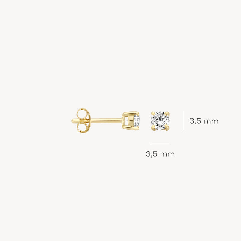 Puces d'oreilles en or jaune 14k avec pierre claire carrée, 3,5 mm de largeur et de hauteur.