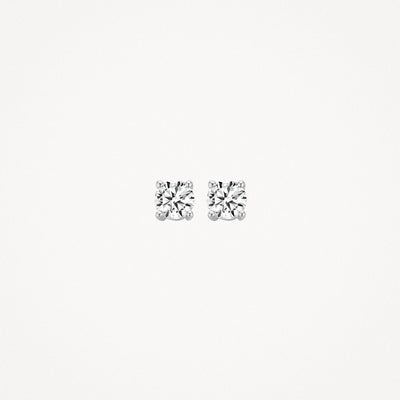 14k witgouden oorknoppen met briljant geslepen diamant, ronde vorm.