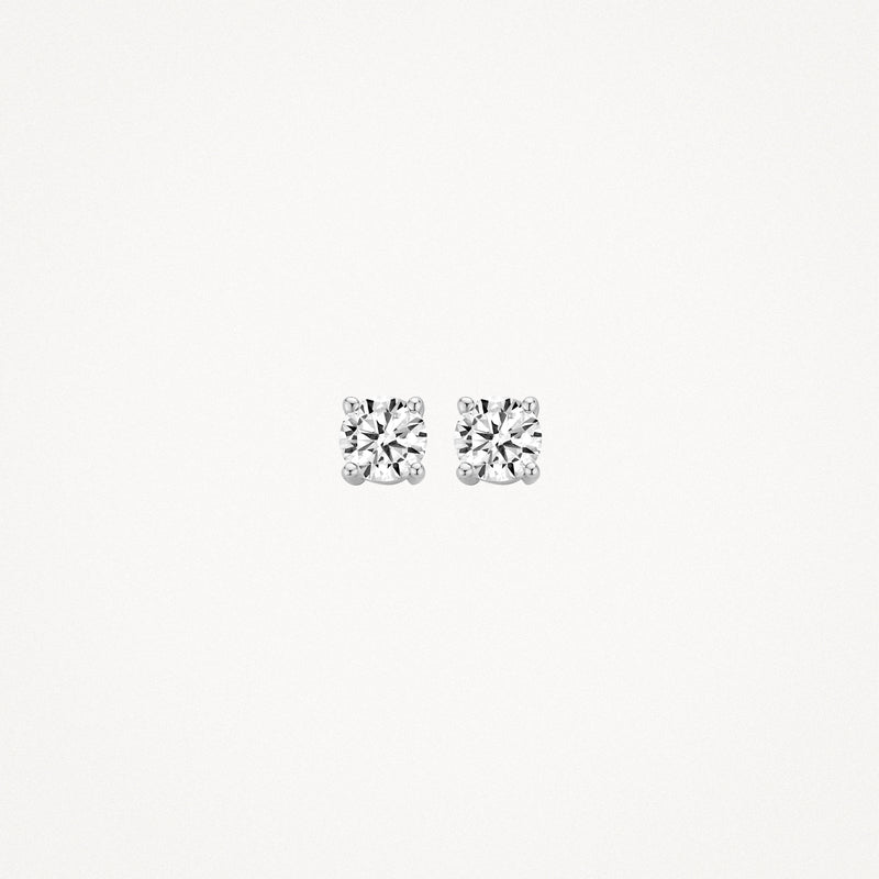 14k witgouden oorknoppen met briljant geslepen diamant, ronde vorm.