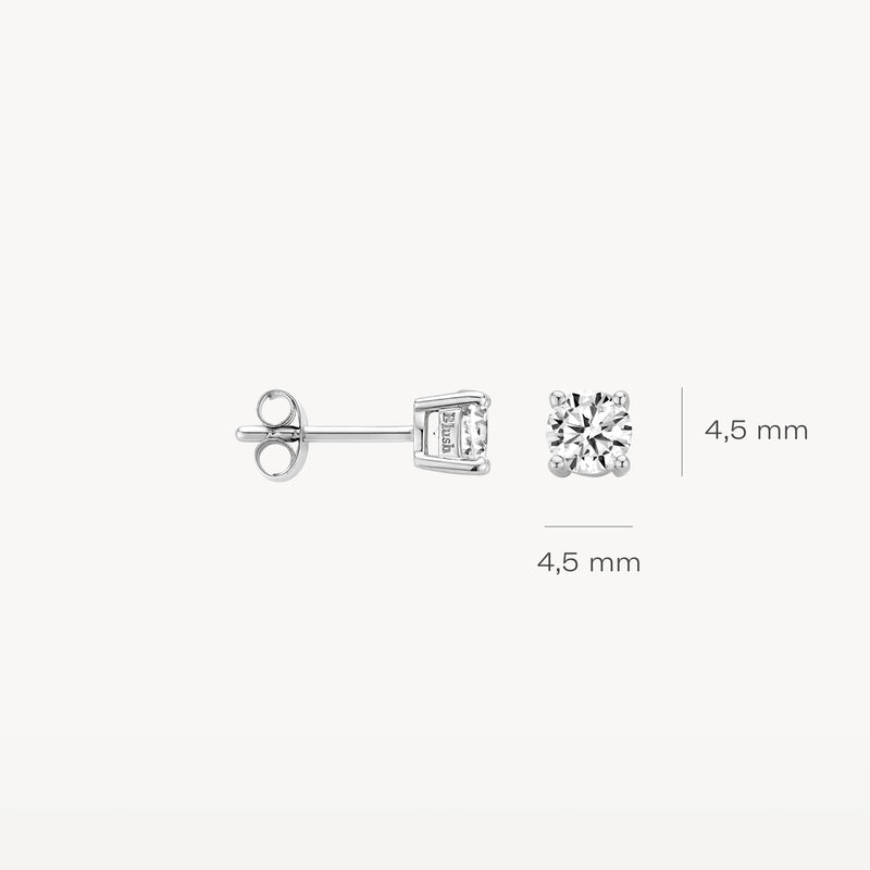 Oorknop 14k wit goud met ronde geslepen diamant van 4,5 mm diameter.