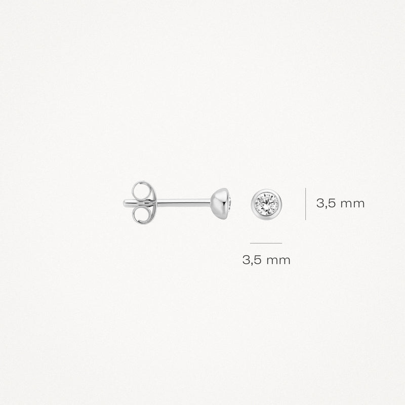 Ohrstecker aus 585er Weißgold mit rundem, glänzendem Stein von 3,5 mm Durchmesser.