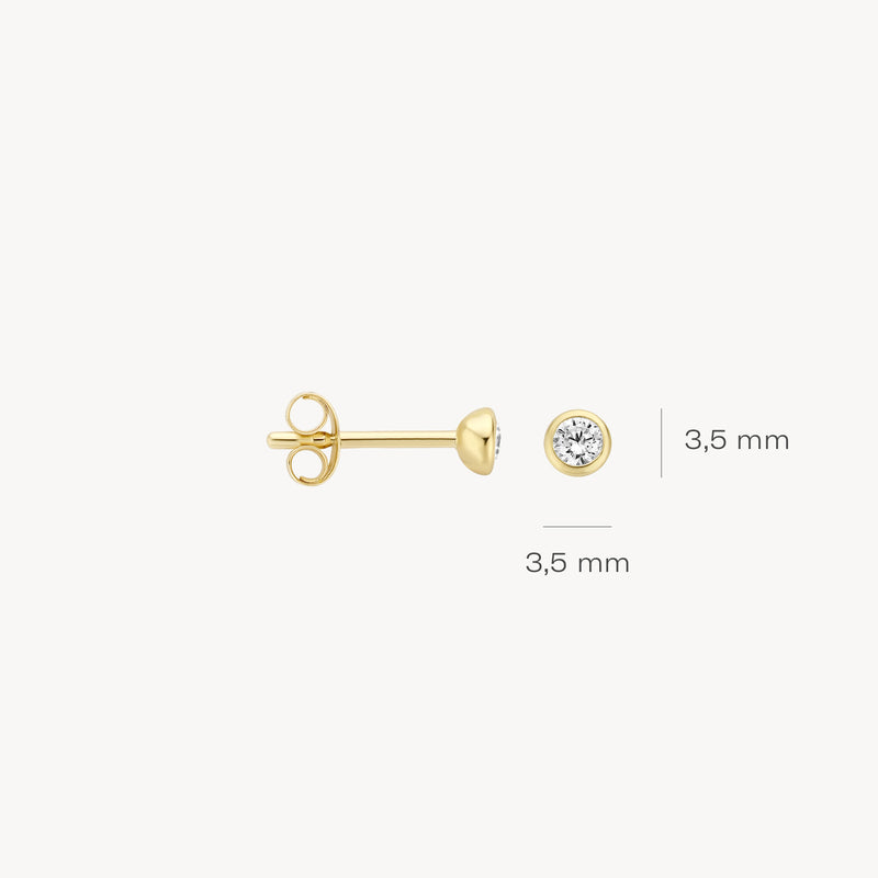 Oorknopje van 14k geelgoud met ronde briljant geslepen diamant, 3,5 mm klein.