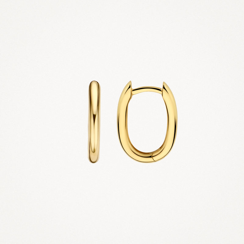 14k geelgouden oorringen met gladde, glanzende afwerking en ovale vorm.