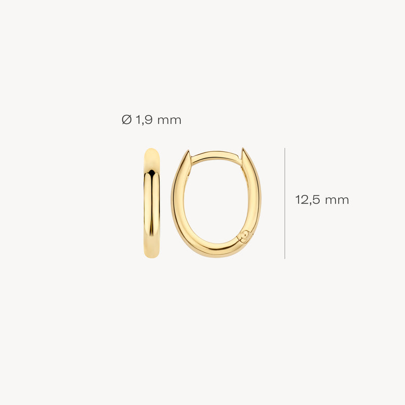 Créoles d'oreilles en or jaune 14k avec une finition brillante et lisse et un diamètre de 12,5 mm.