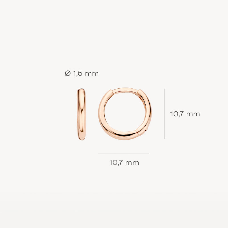 Ohrringe aus 14er Roségold, Durchmesser 10,7 mm und Dicke 1,5 mm.