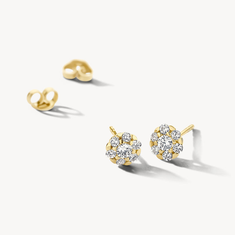 Puces d'oreilles en or jaune 14k avec des pierres rondes en Zircone.