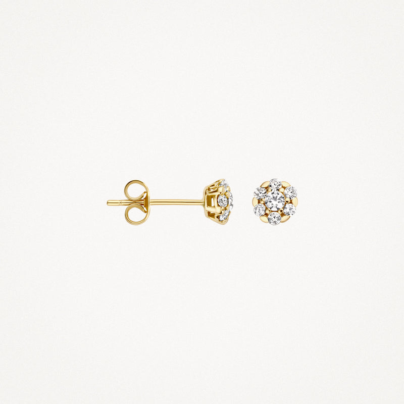 Puces d'oreilles en or jaune 14k avec des Zircones rondes et taillées à facettes.