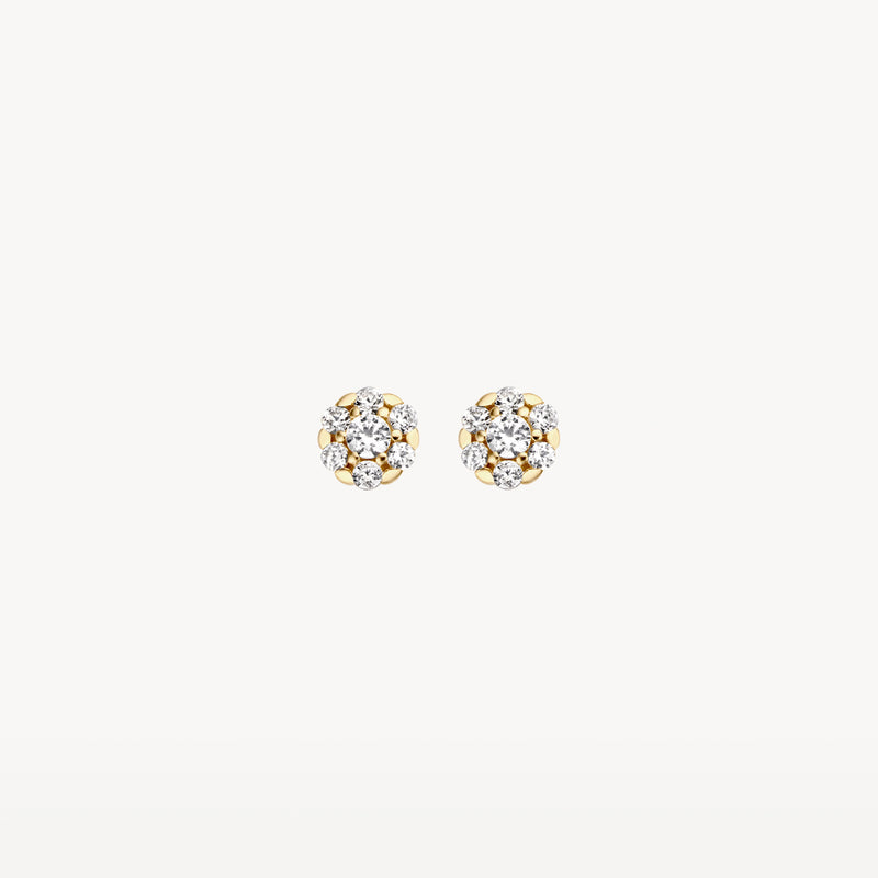Puces d'oreilles en or jaune 14k avec une grappe de Zircone étincelante.