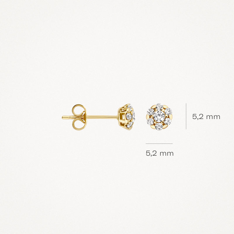 Puces d'oreilles en or jaune 14k avec zircone étincelante mesurant 5,2 mm de diamètre.