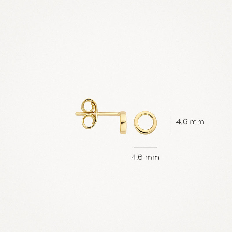 Oorknoppen van 14k geelgoud, minimalistische ronde vorm, 4,6 mm diameter.