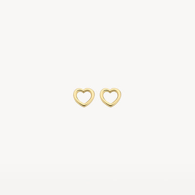 Oorknoppen van 14k geel goud in open hartvorm.