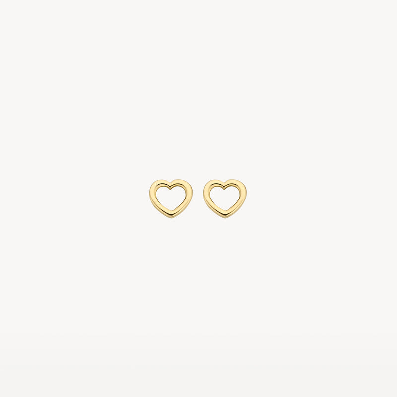 Puces d'oreilles en or jaune 14k en forme de cœur ouvert.