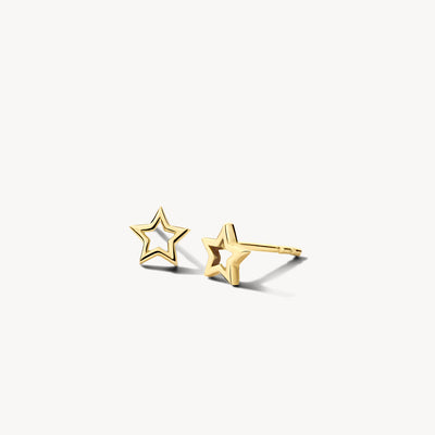 Bicolor 14k goud oorknoppen in stervorm met open design.