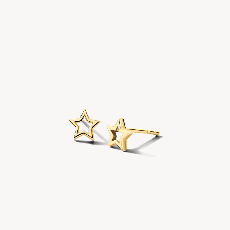 Bicolor 14k goud oorknoppen in stervorm met open design.