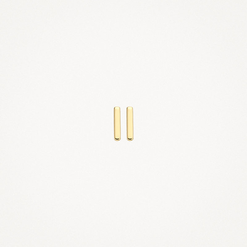 Oorknoppen van 14k geelgoud met slanke rechthoekige vorm.