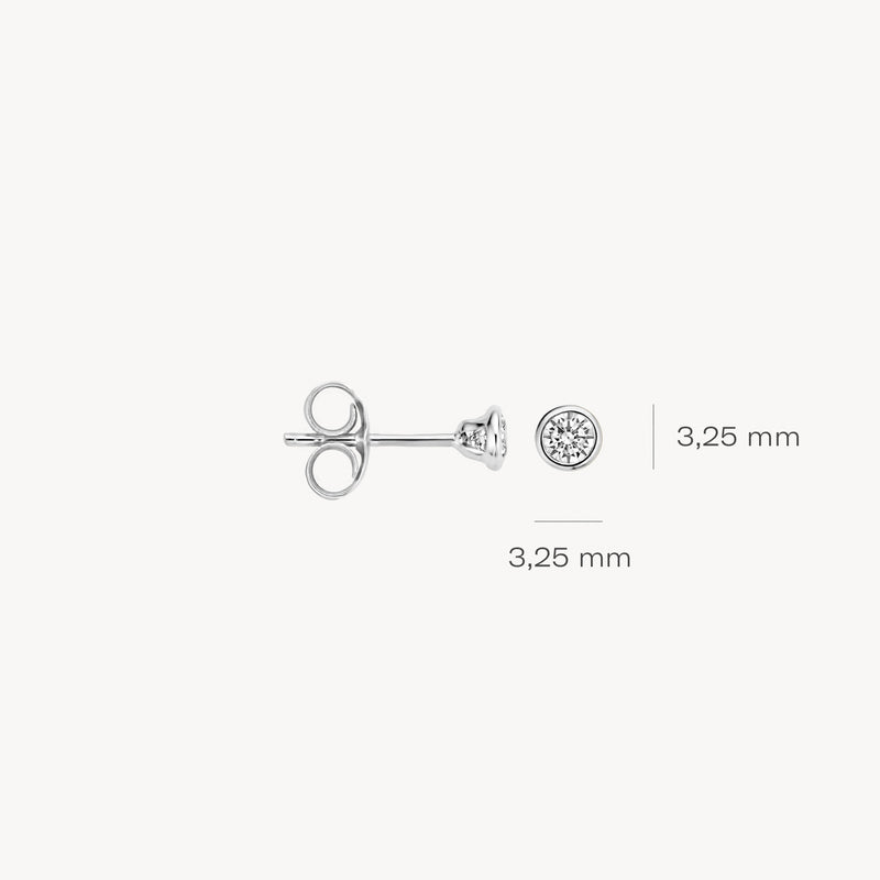 14k witgouden oorknop met ronde zirkonia van 3,25 mm diameter.
