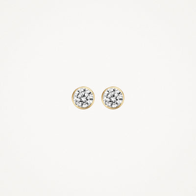 Oorknoppen van 14k geel goud met ronde zirkonia steentjes, bicolor goud detail.