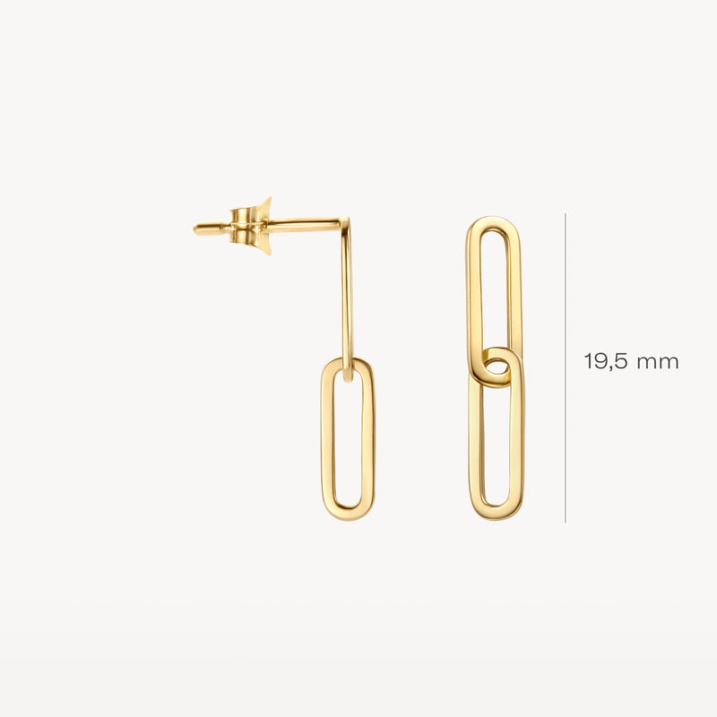 Oorbellen 7262YGO gemaakt van glanzend 14k geelgoud met langwerpige schakelvorm, 19,5 mm hoog.